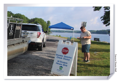 Invasive species check station at Pymatuning State Park, Pennsylvania.